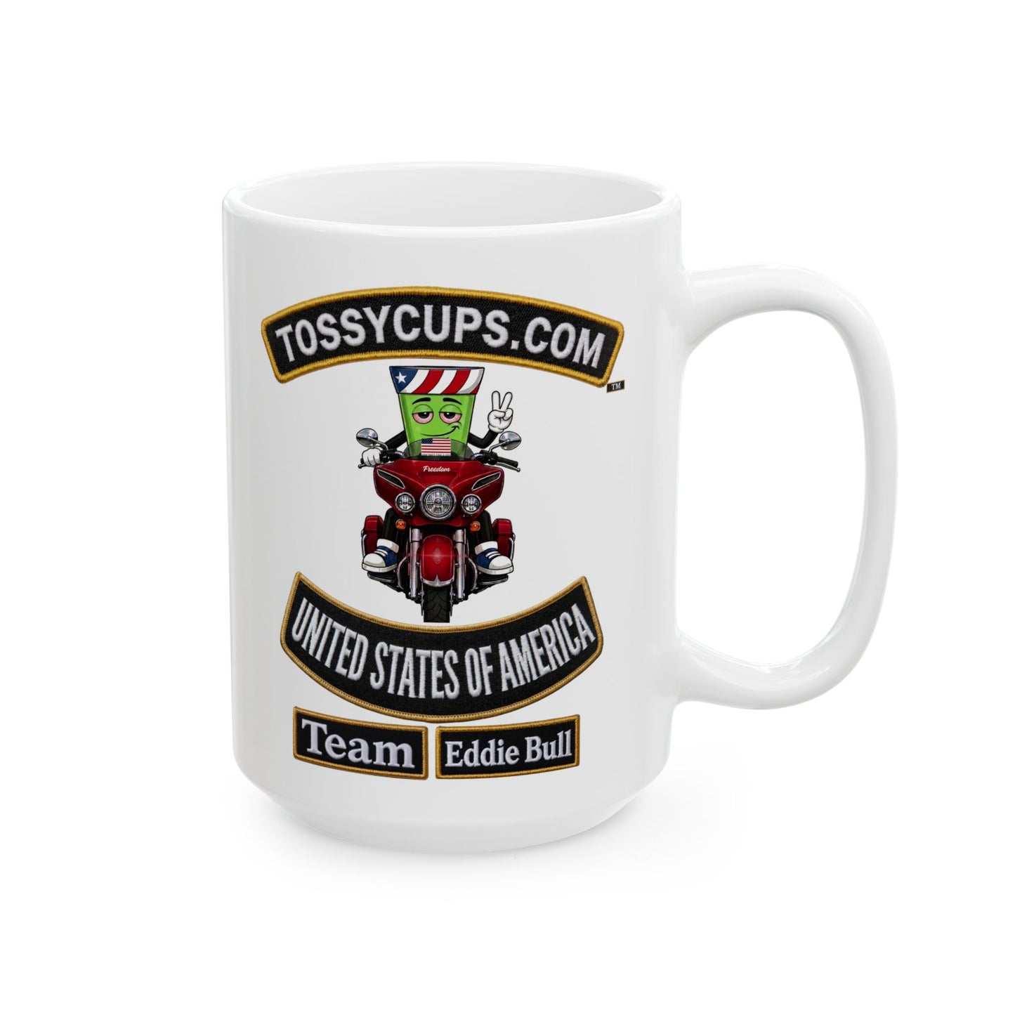 Tossy Cups Team Eddie Bull Ceramic Mug, (11oz, 15oz)