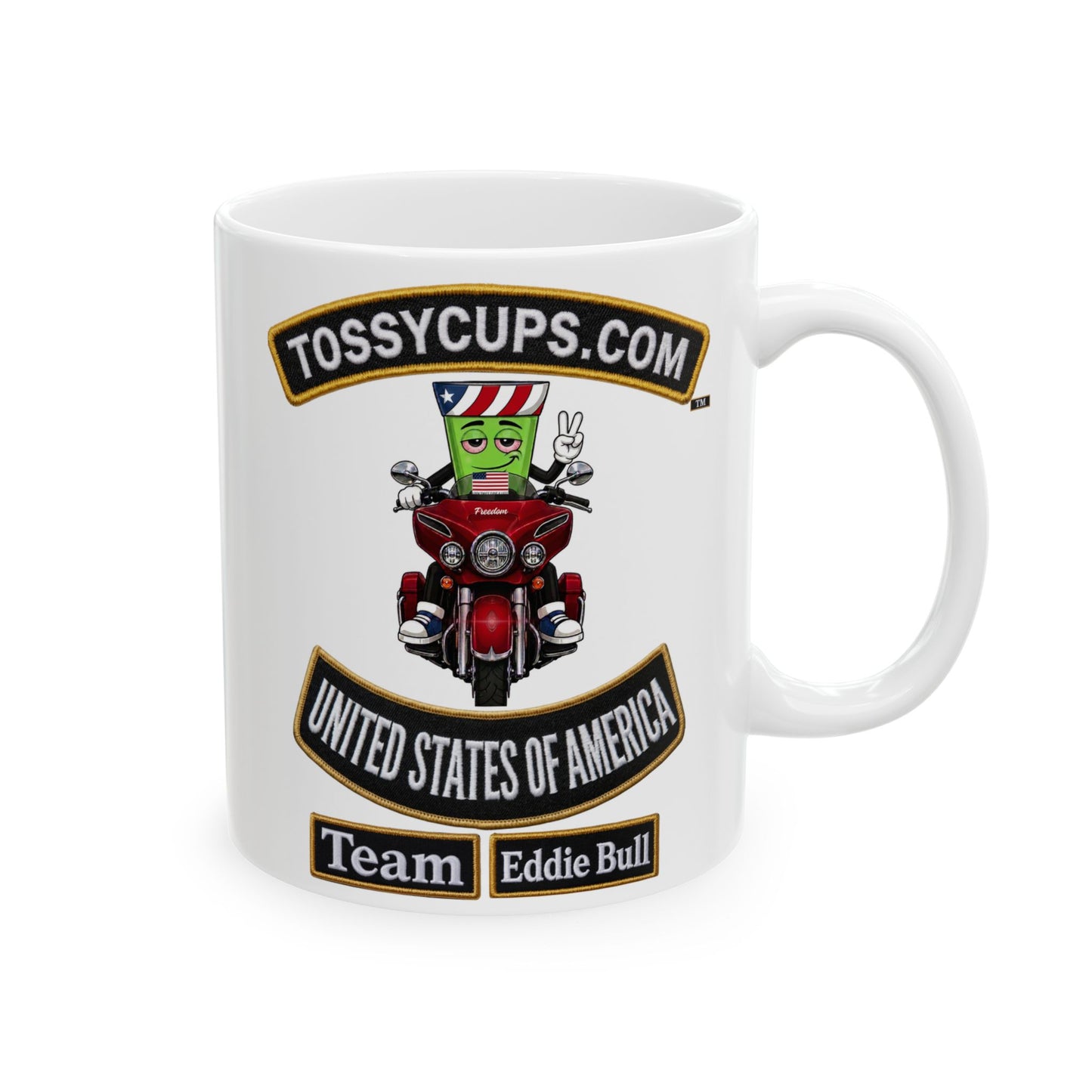 Tossy Cups Team Eddie Bull Ceramic Mug, (11oz, 15oz)