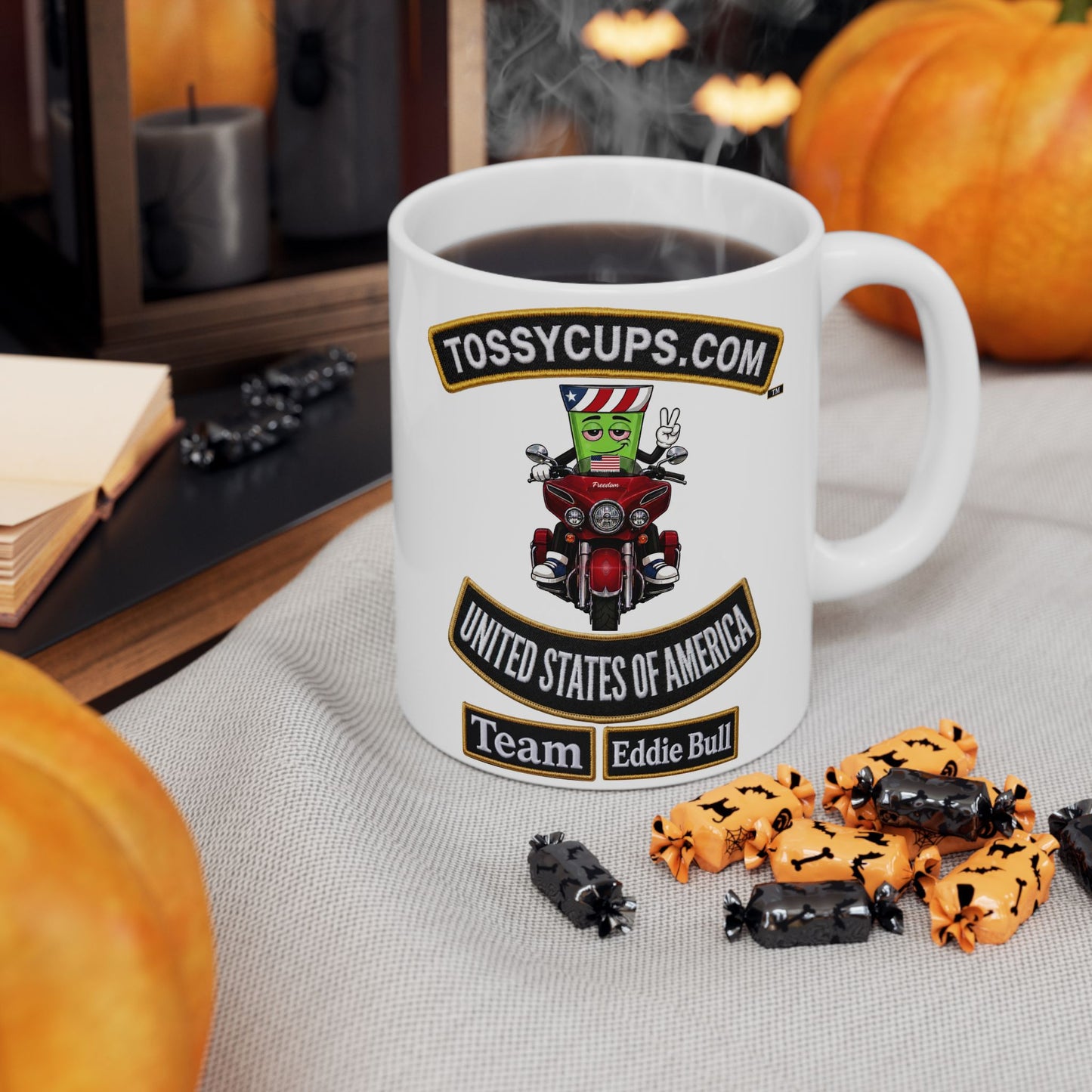Tossy Cups Team Eddie Bull Ceramic Mug, (11oz, 15oz)