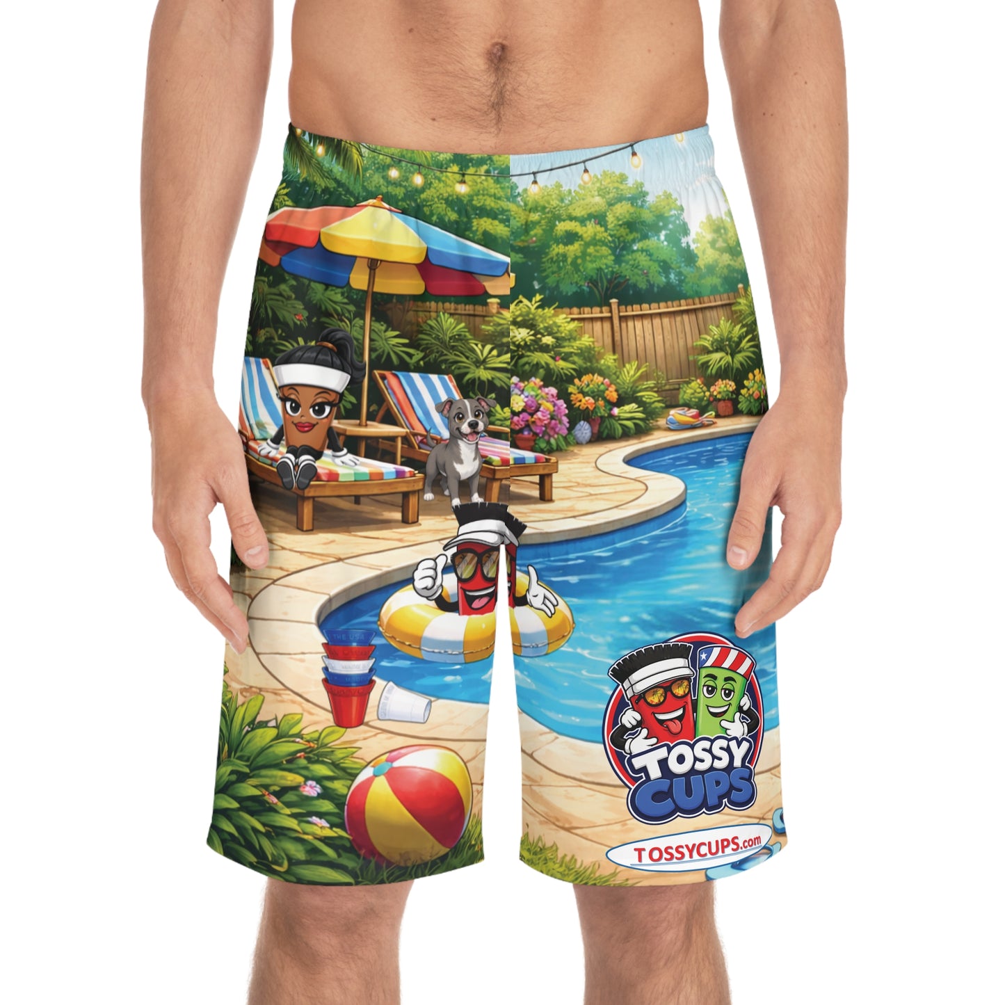 Tossy - Men's Board Shorts (AOP) Pool Party